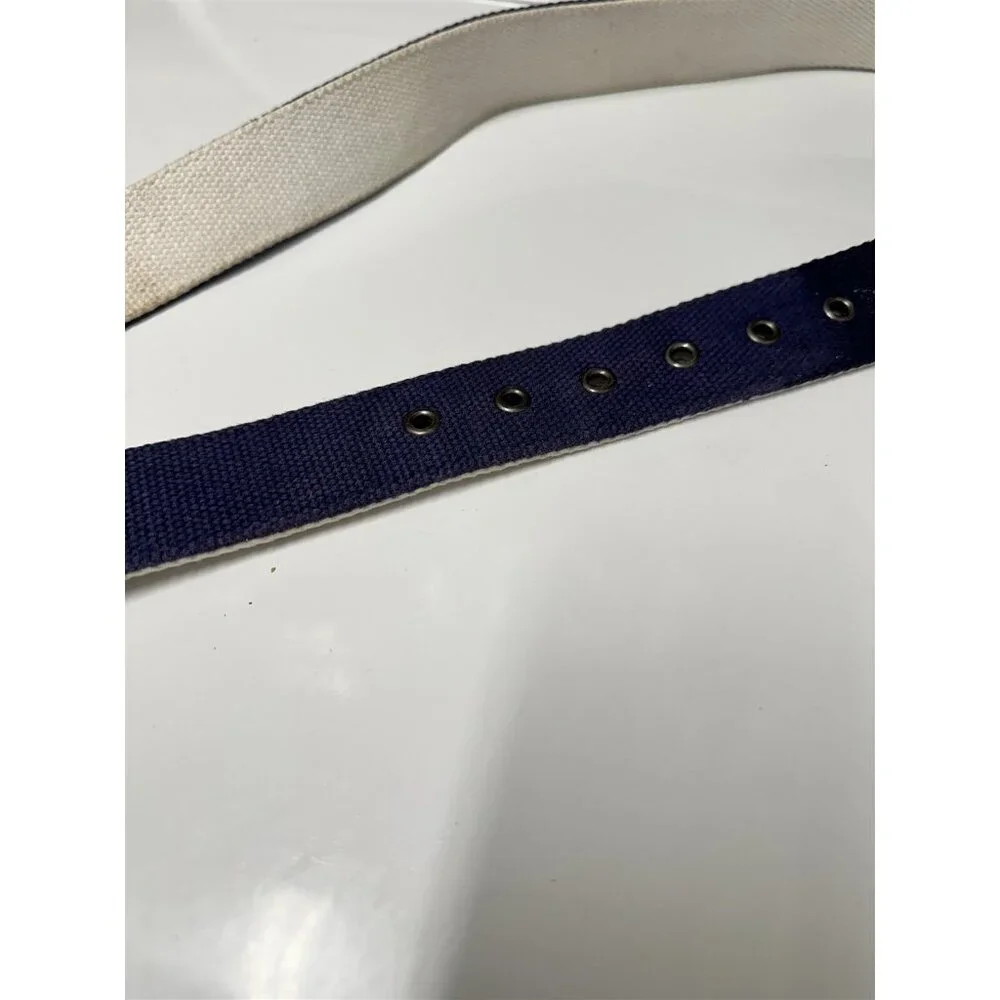 American Eagle Web Canvas Mens Belt Reversible Metal Buckle Blue White Logo